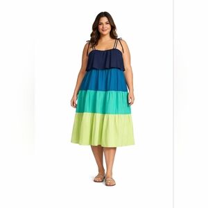 Time & Tru Plus Size Color Block Strappy Midi Dress